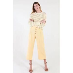 FRNCH Paris Women's Asymmetrical Lined Knit Sweater in White/Yellow M/L MSRP $90